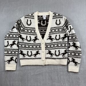 Nicole Miller NY Equestrian Horse Cardigan Sweater Small Fuzzy Southwestern Knit